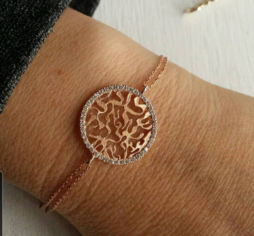Shma Israel 14k gold bracelet set with cz צמיד שמע ישראל זהב 14k משובץ זרקונים