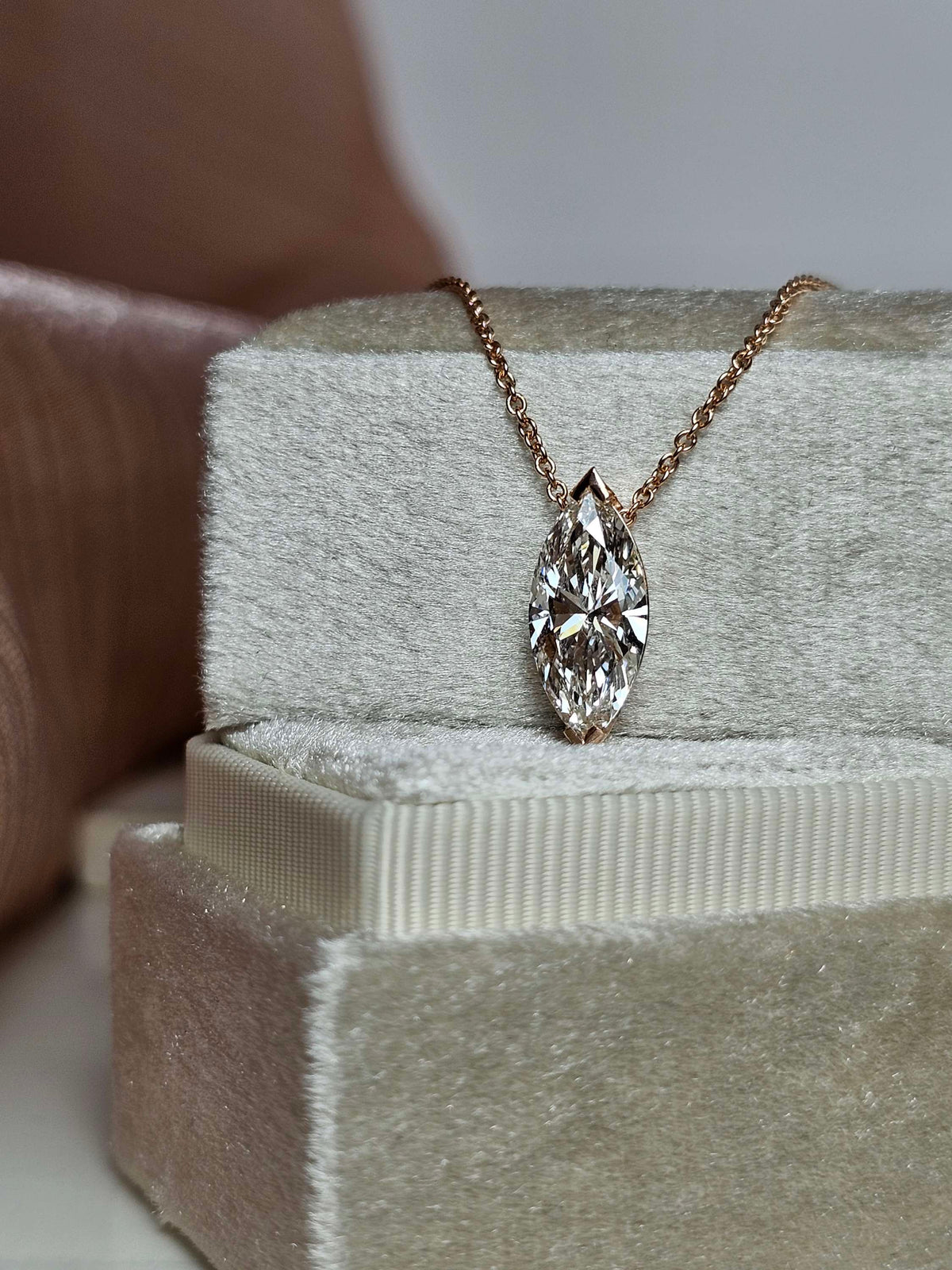 Emily pendant 2ct marquis lab diamond in 14k rose gold