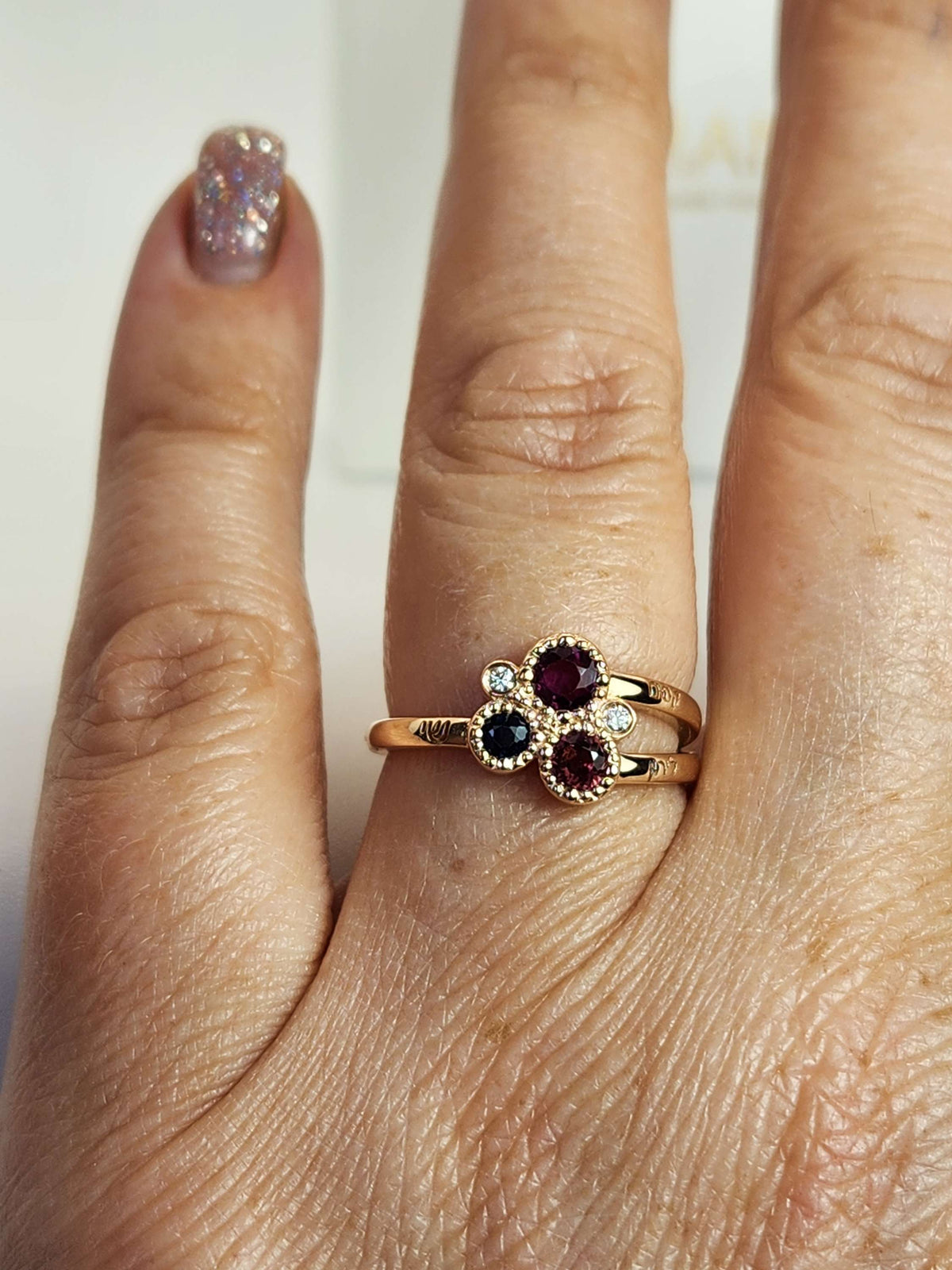 mother's love ring multi color and diamonds in 14k gold