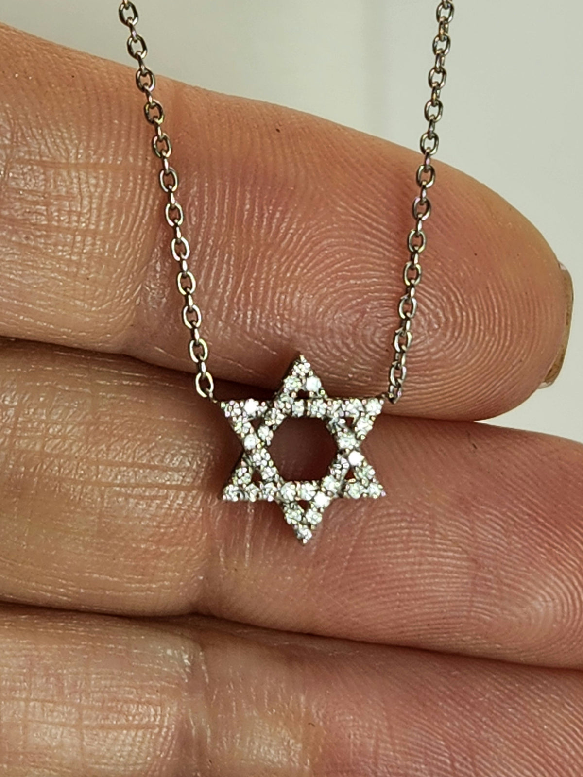 מגן דוד משובץ יהלומים זהב לבן 14k