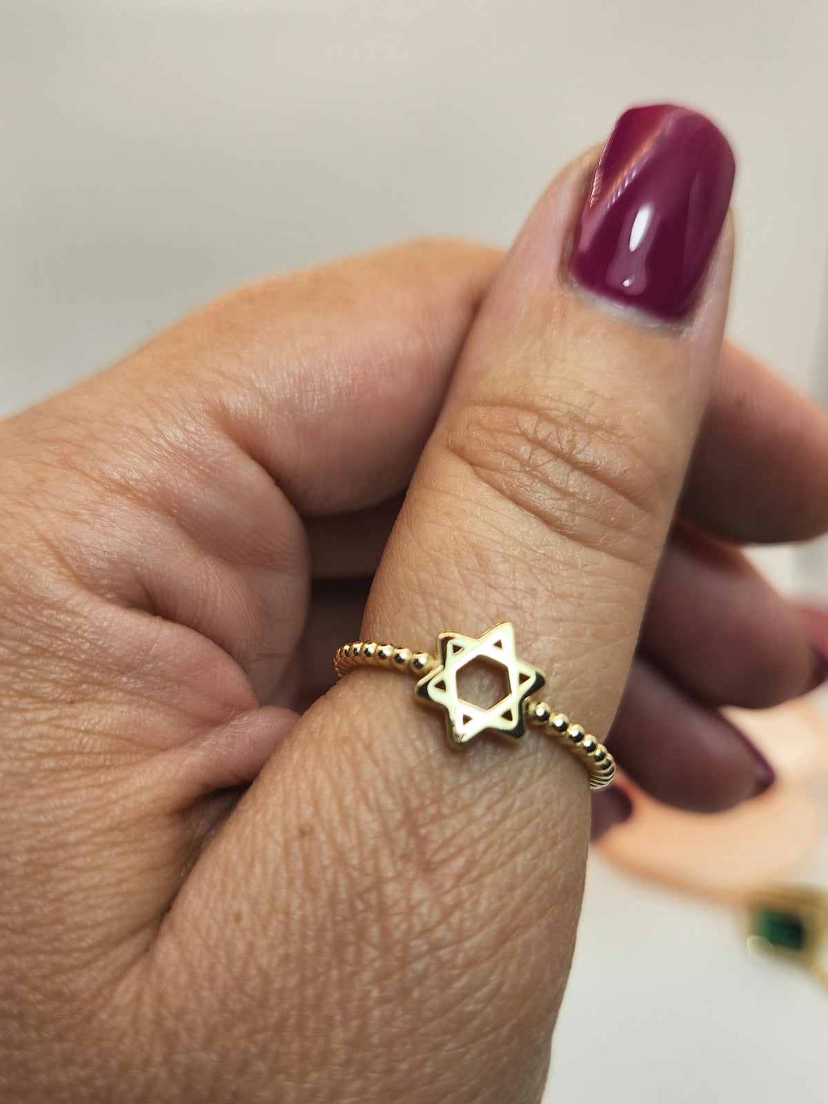 Star of david gold balls ring 14k