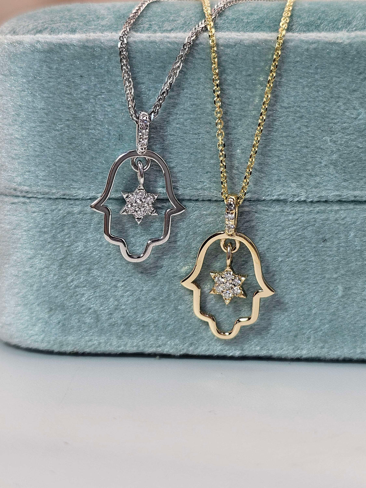 Midum diamond hamsa star david in 14k gold