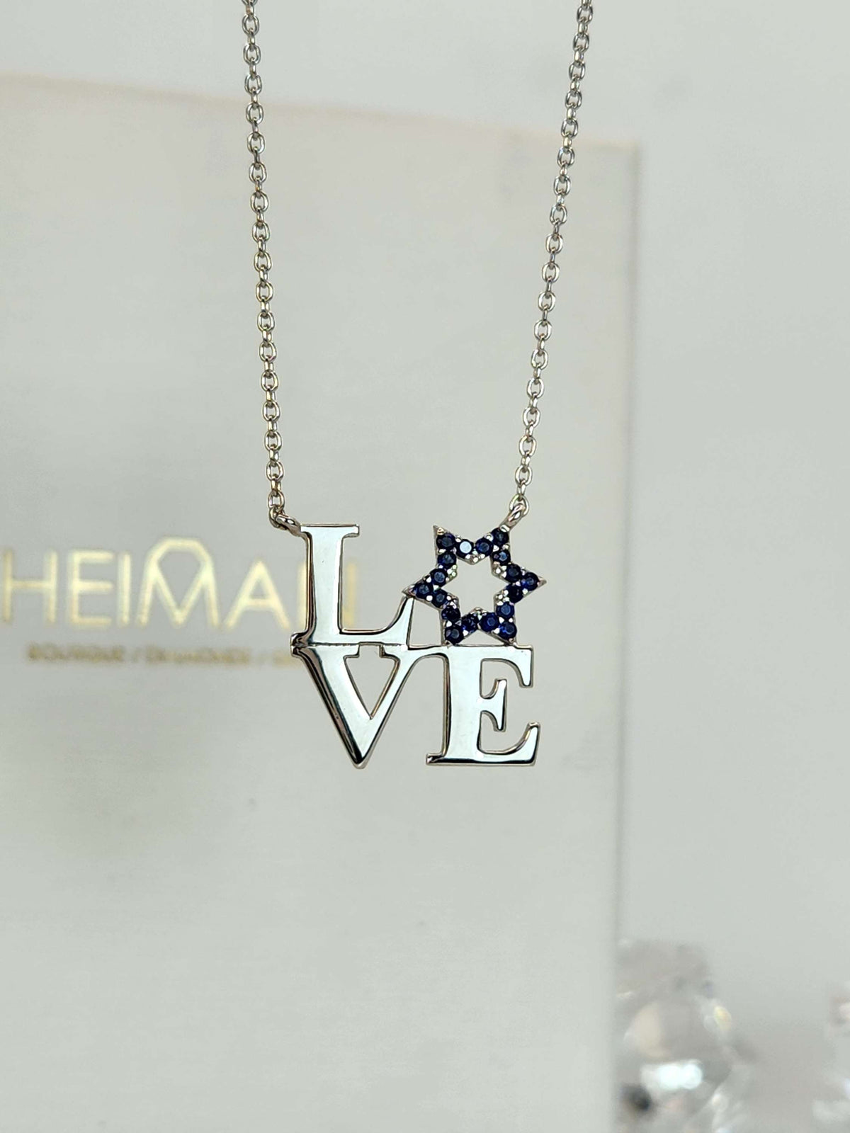 Silver 925 love star david necklace set with natural sapphires