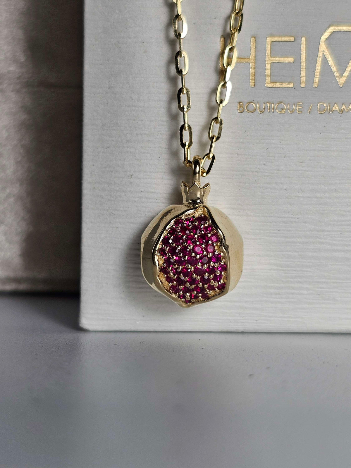 Medium pomegranate pendant, 14k gold and ruby's, just pendant without the chain.