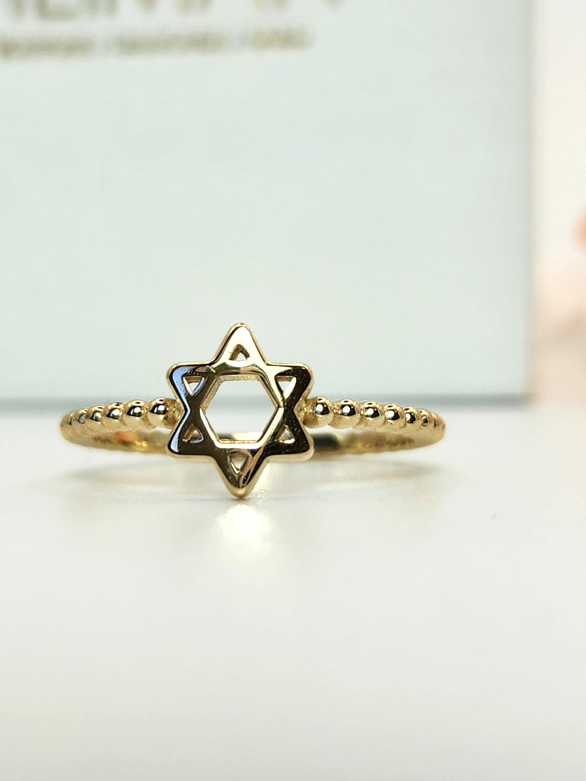 Star of david gold balls ring 14k