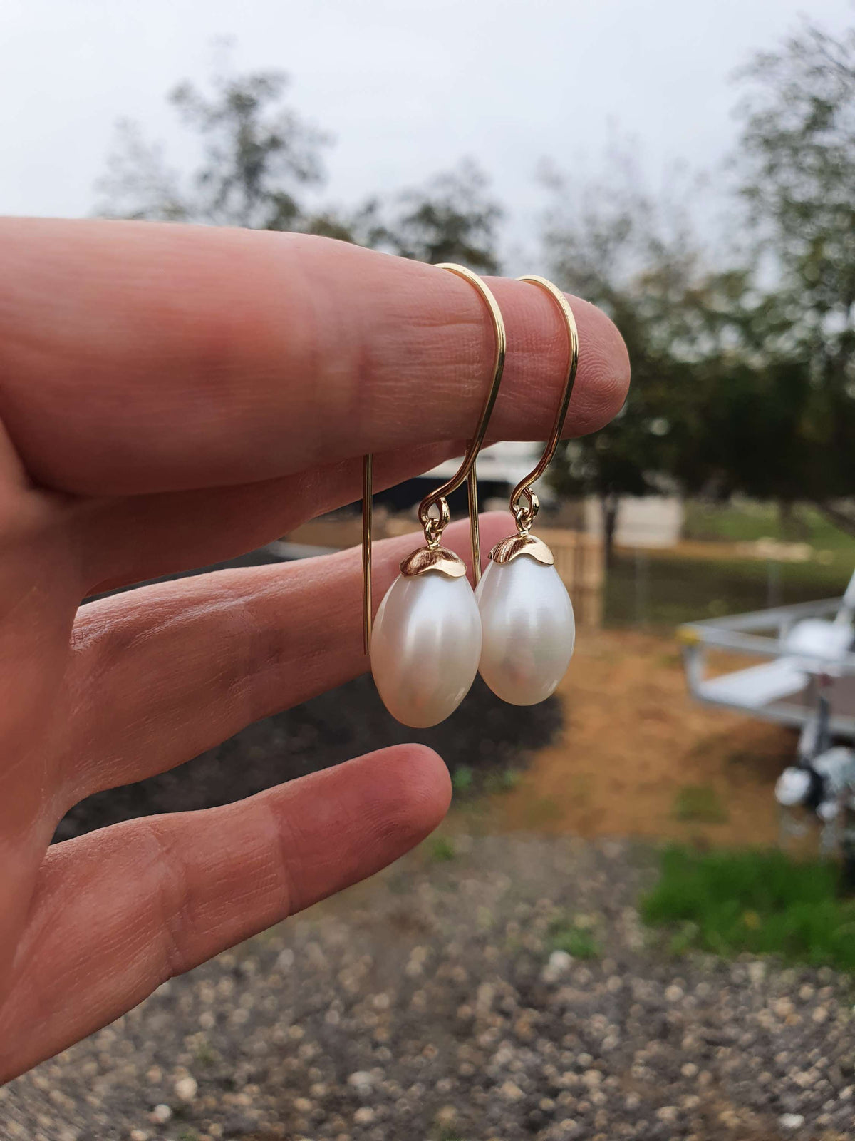 עגילים פנינים גדולות זהב 14k