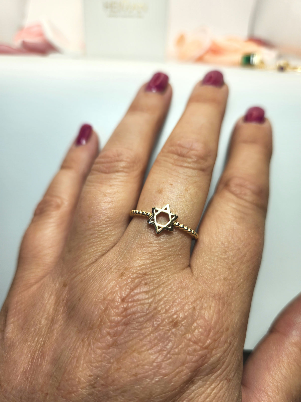 Star of david gold balls ring 14k