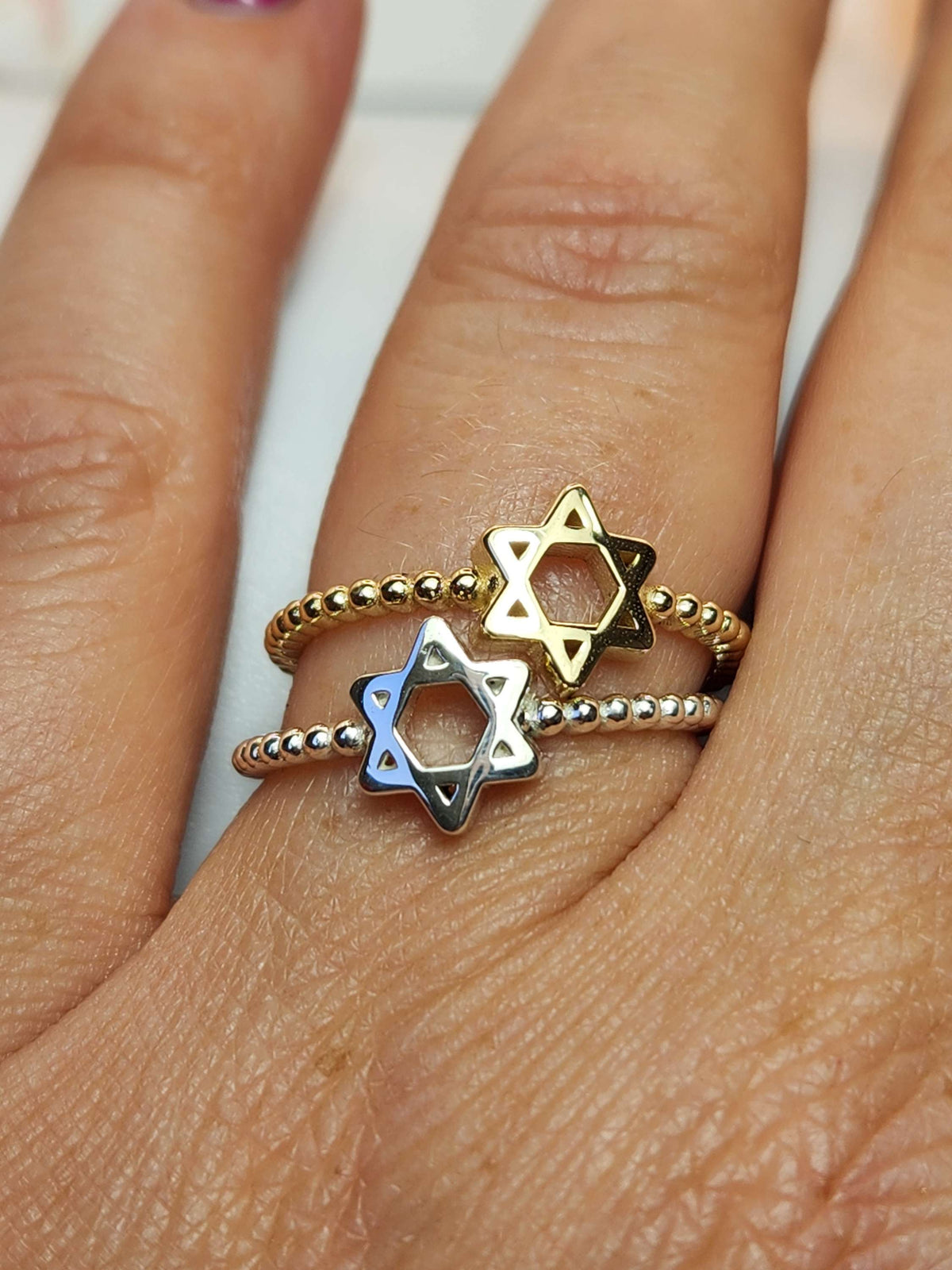 Star of david gold balls ring 14k