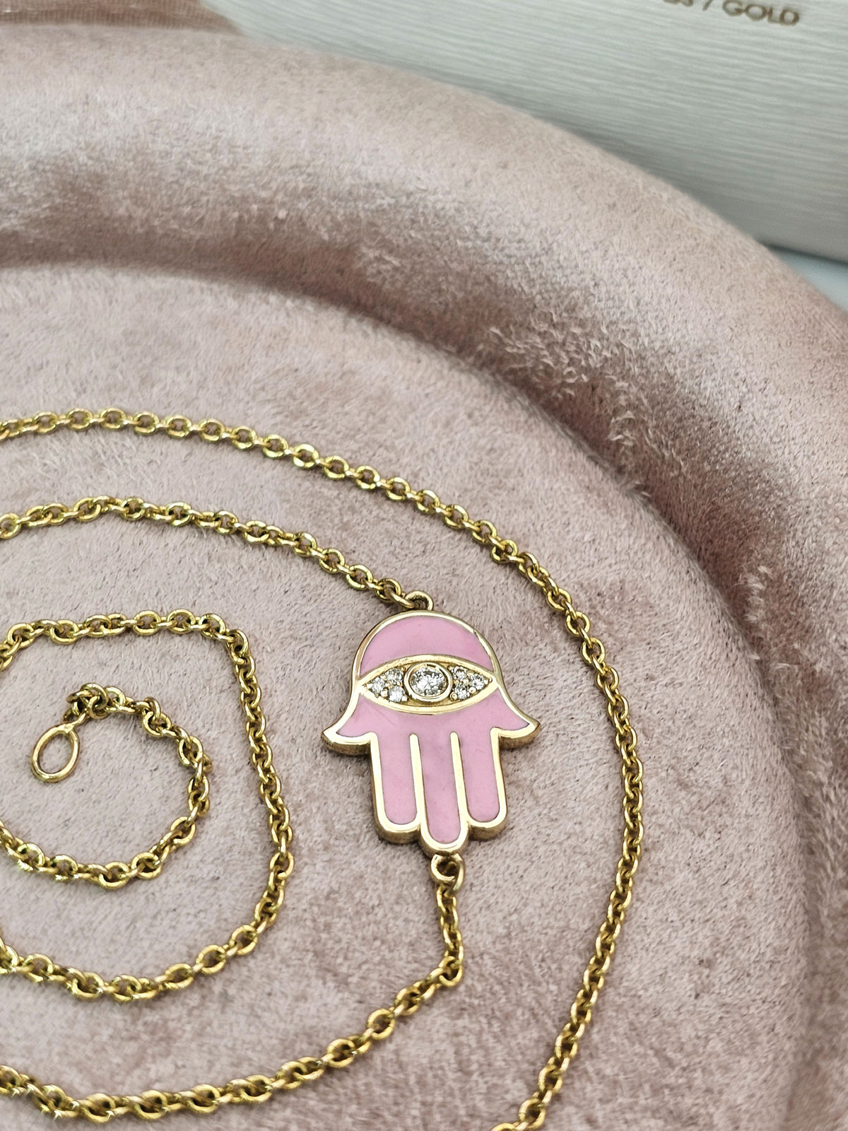 Enamel 14k hamsa necklace set with diamonds on 14k chain