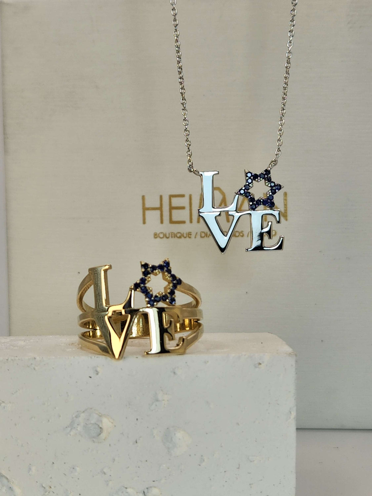 Love ring 14k gold set with blue natural sapphires