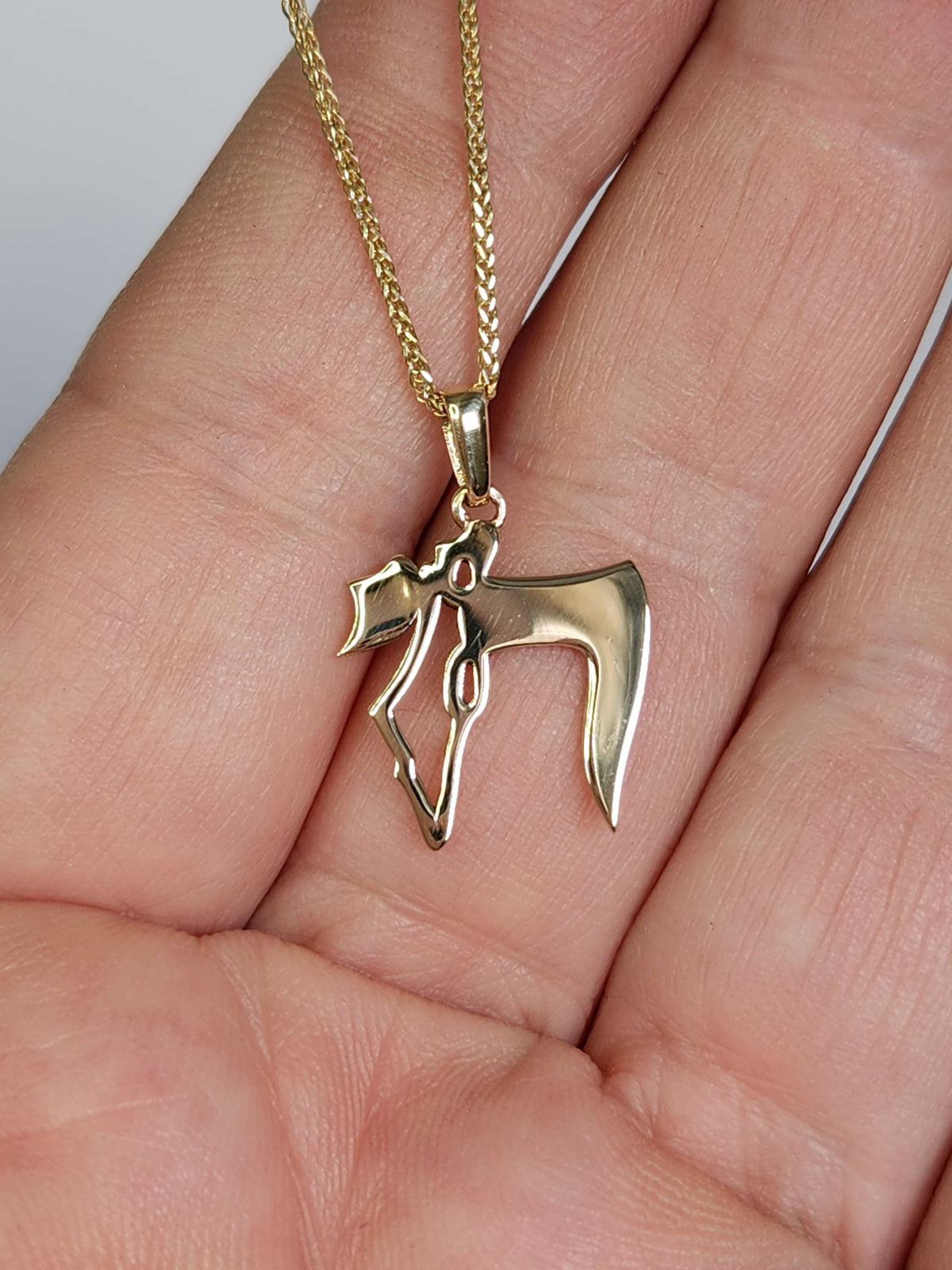 Map of Israel Hai pendant 14k gold comes on 14k gold chain.