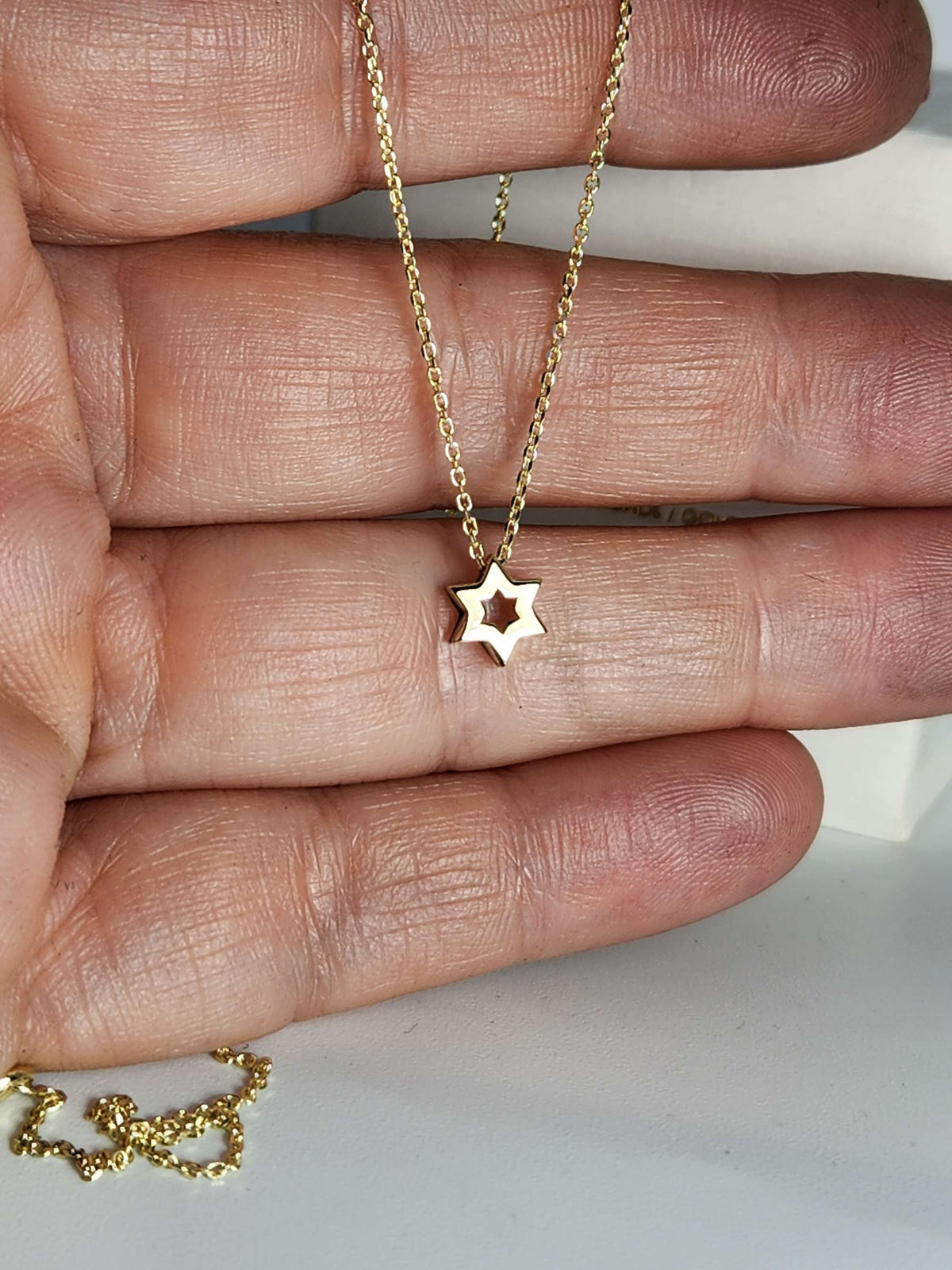 Mini Star of David necklace 7mm wide 14k,  comes on 14k chain.
