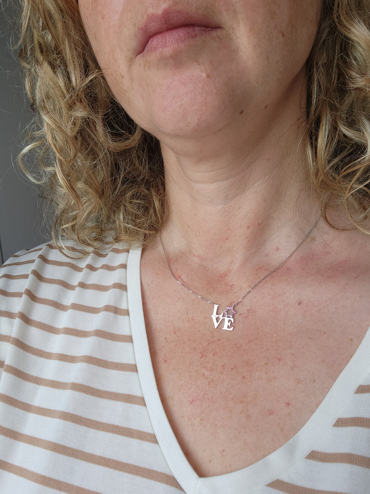 Love star david necklace, set with pink sapphires, 14k white gold