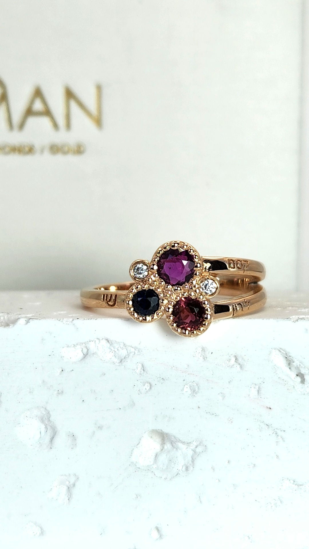 mother's love ring multi color and diamonds in 14k gold