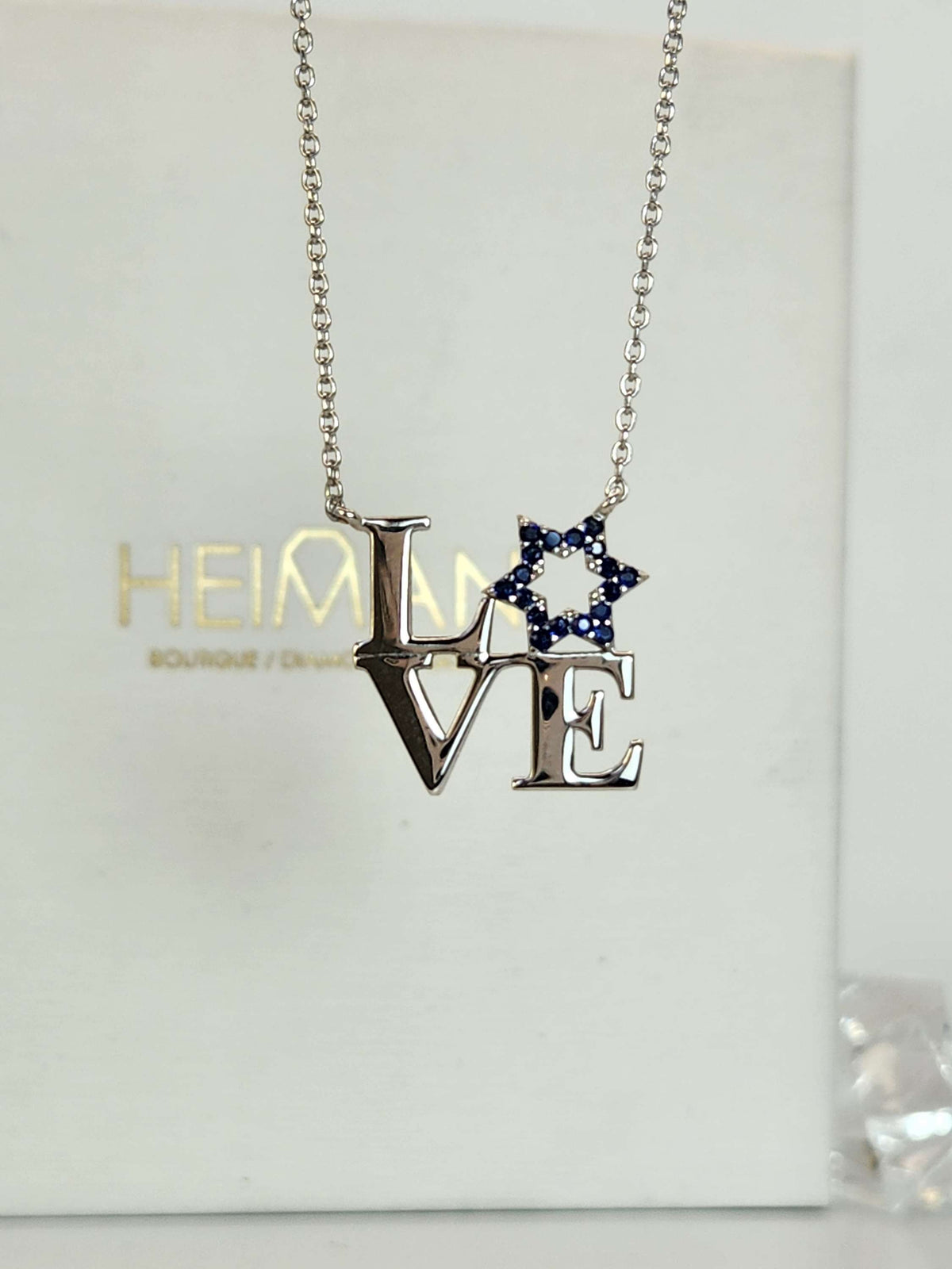Silver 925 love star david necklace set with natural sapphires