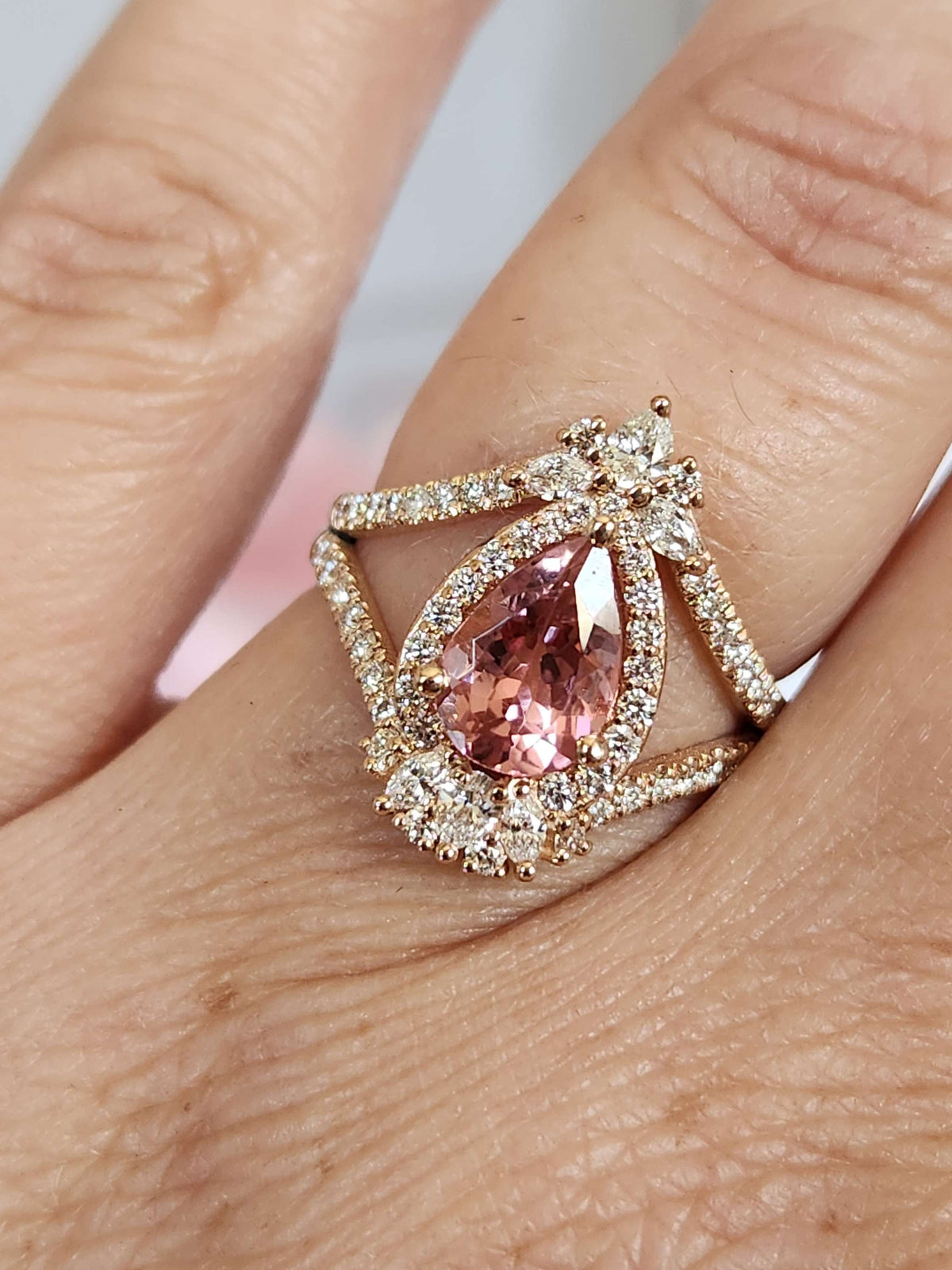 Fancy Diamond & Pink Tourmaline Ring – 0.79 Carat Natural VS Diamonds, 14k Rose