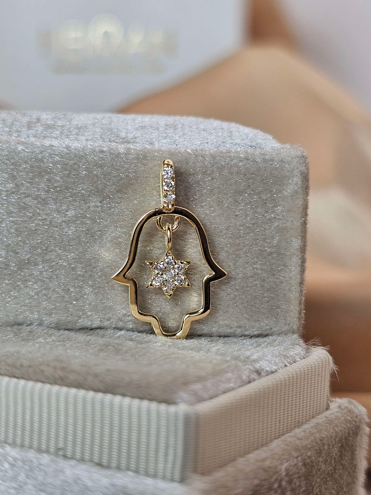 Hamsa pendant  midum size 14k set with natural diamonds  pendant only