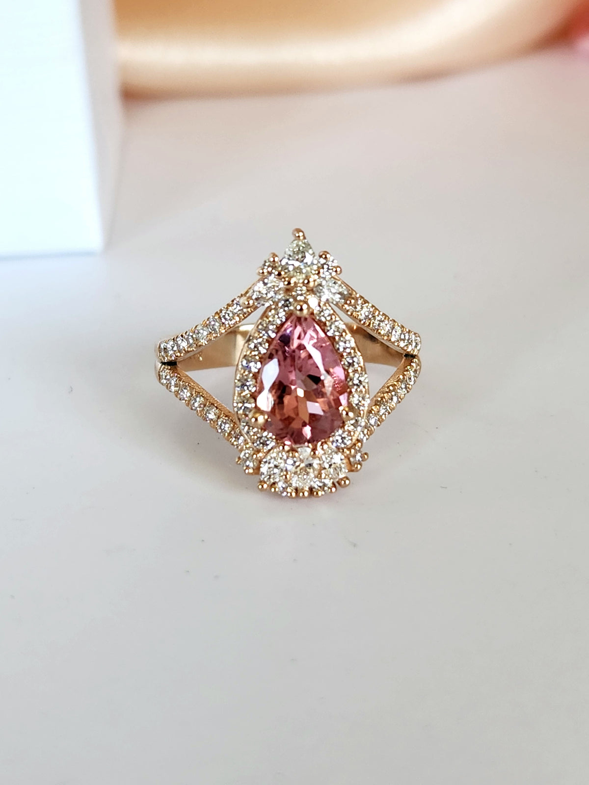 Fancy Diamond & Pink Tourmaline Ring – 0.79 Carat Natural VS Diamonds, 14k Rose