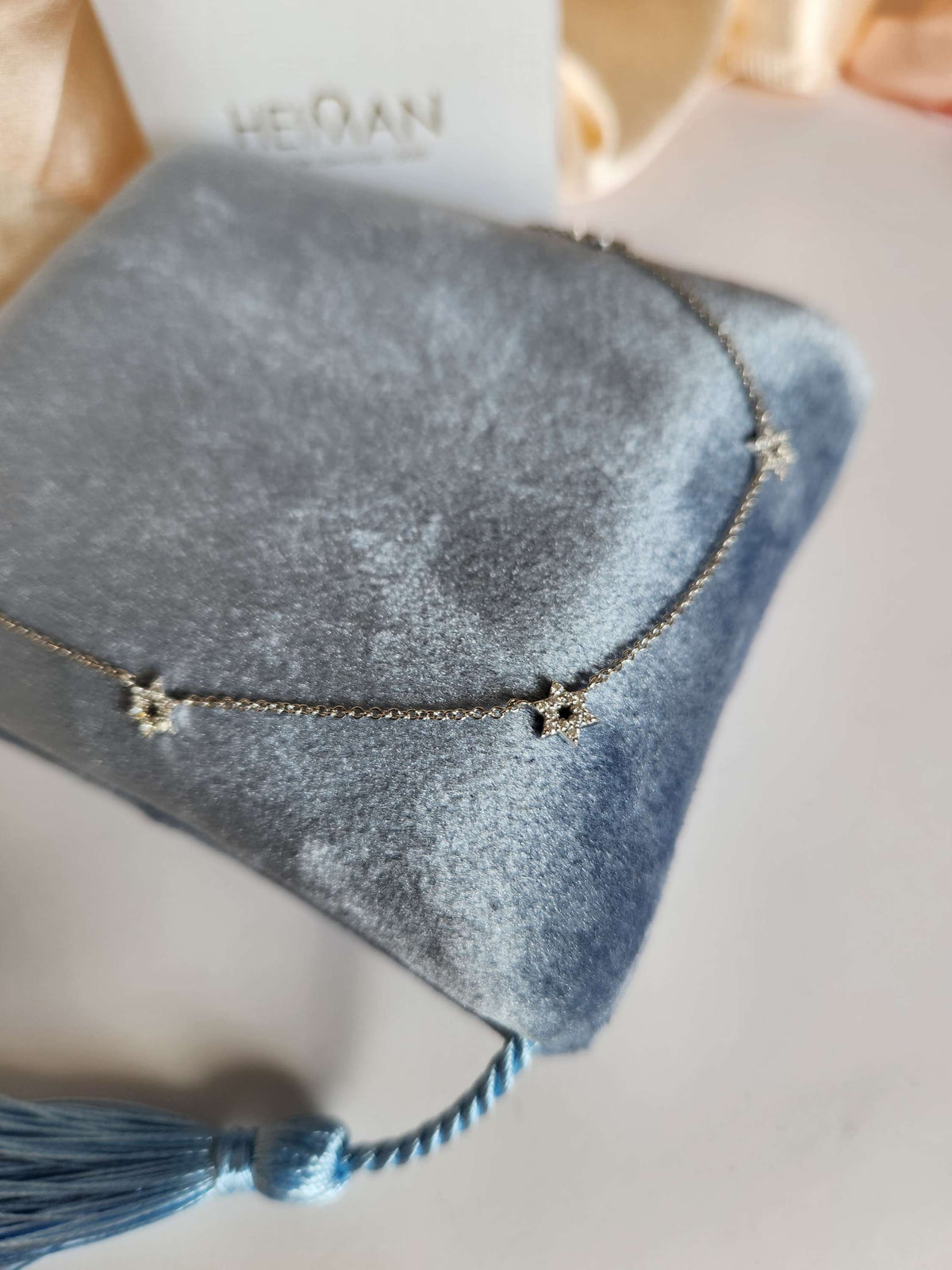 Five star of David necklace 14k gold set with diamonds.