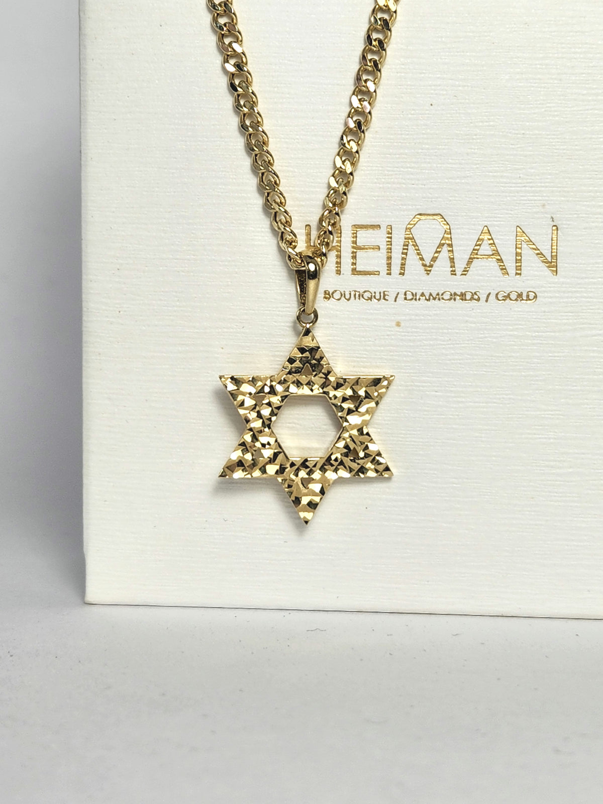 מגן דוד גדול מבריק על שרשרת זהב מלאה רחבה באורך 50 ס"מ Large Star David necklace
