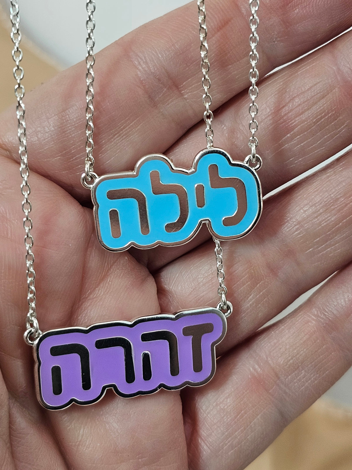 Silver & Colorful Enamel Name Tag Necklace – 925 Sterling Silver