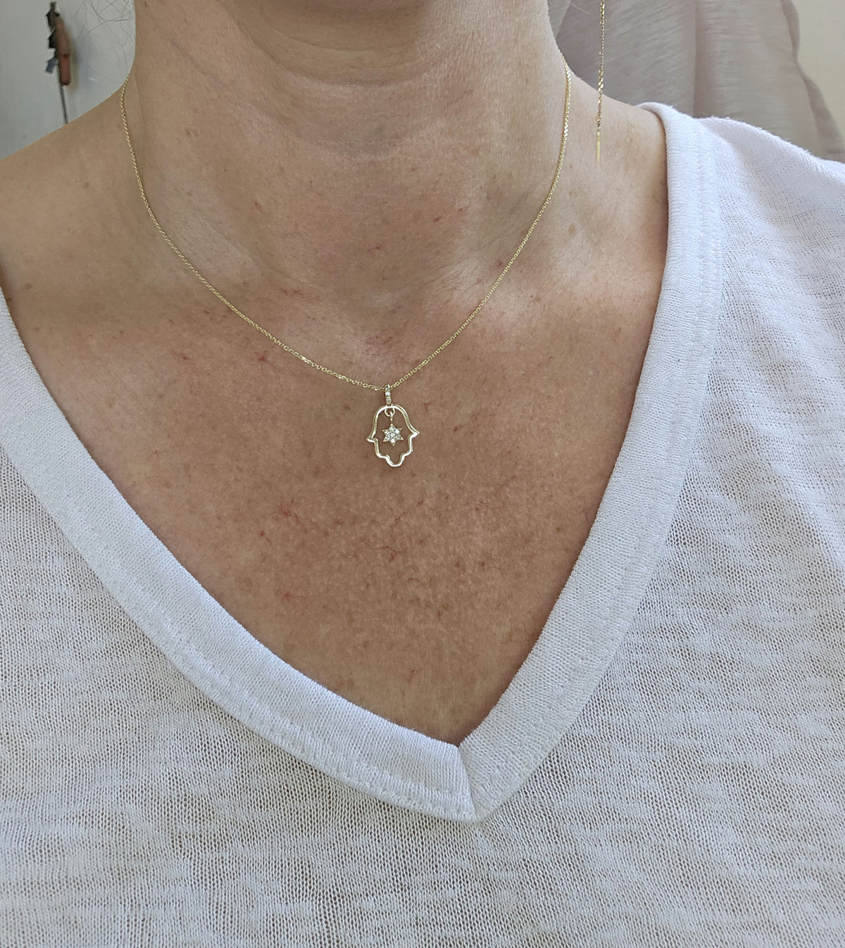Hamsa pendant  midum size 14k set with natural diamonds  pendant only