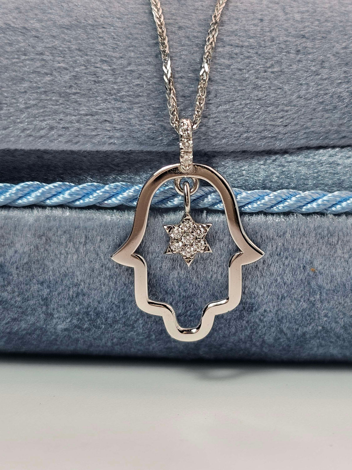 Large Hamsa diamond star of David pendant 14k gold set with natural diamonds