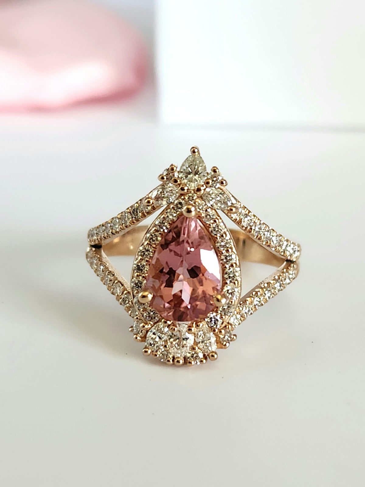 Fancy Diamond & Pink Tourmaline Ring – 0.79 Carat Natural VS Diamonds, 14k Rose
