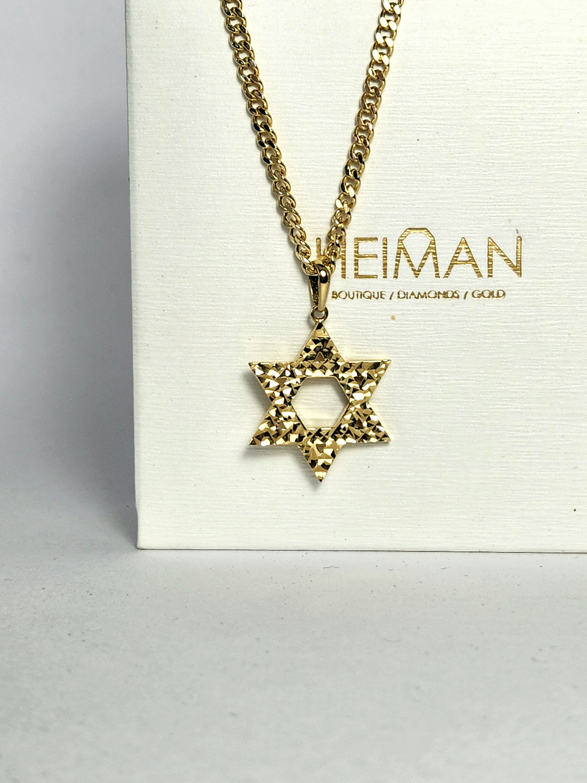 מגן דוד גדול מבריק על שרשרת זהב מלאה רחבה באורך 50 ס"מ Large Star David necklace