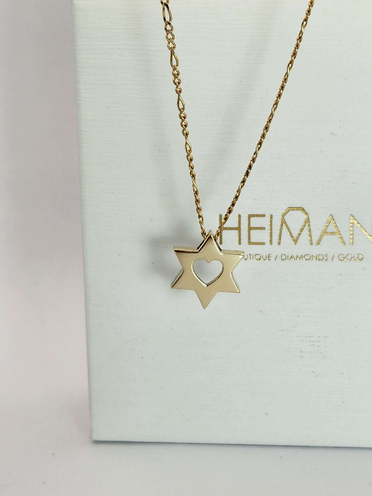 תליון מגן דוד לב גדול 15 מ"מ מגיע בשרשרת 14k