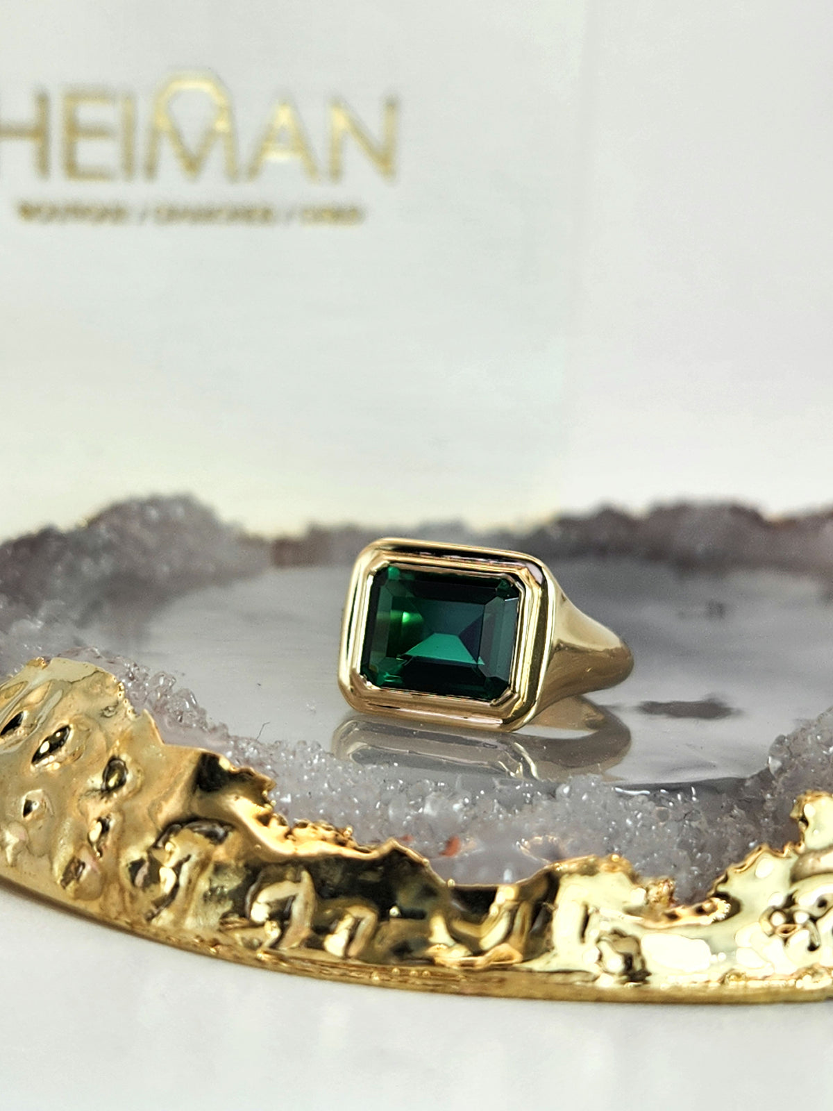 Emerald pinky ring 14k gold