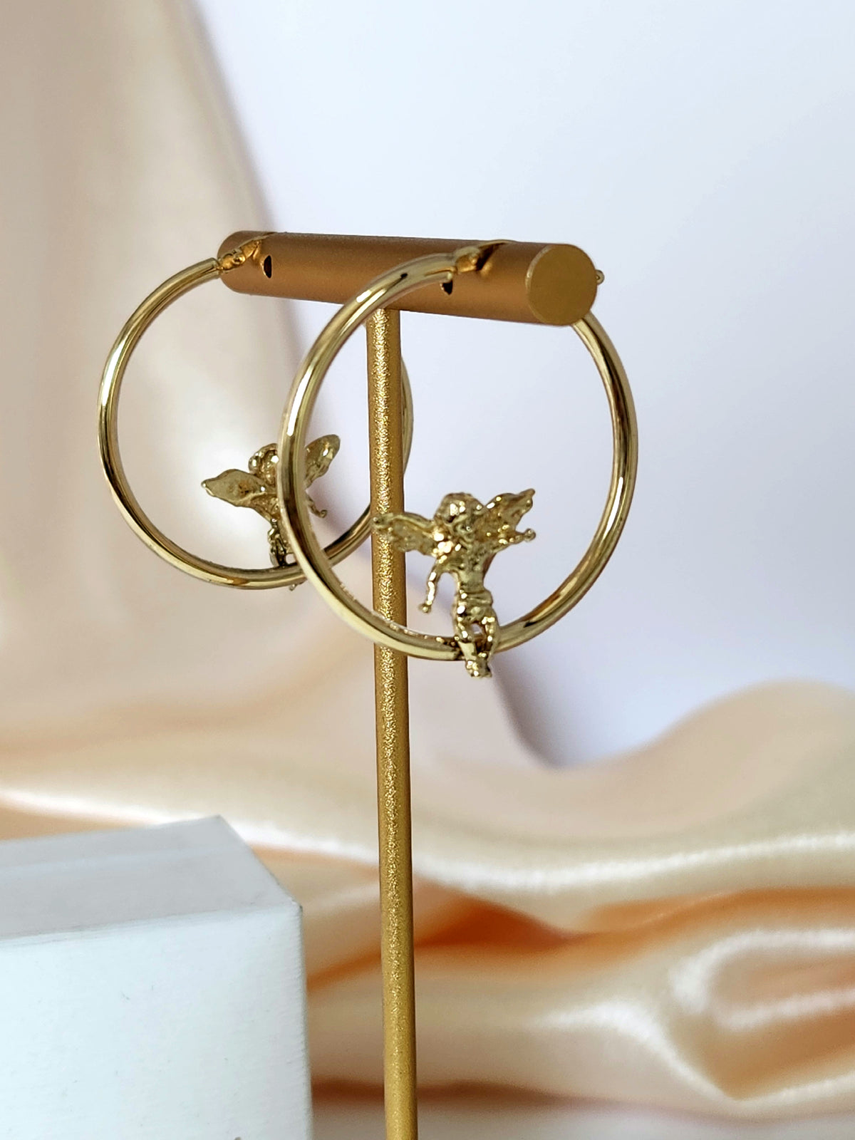 Angel hoop earrings 14k yellow gold.