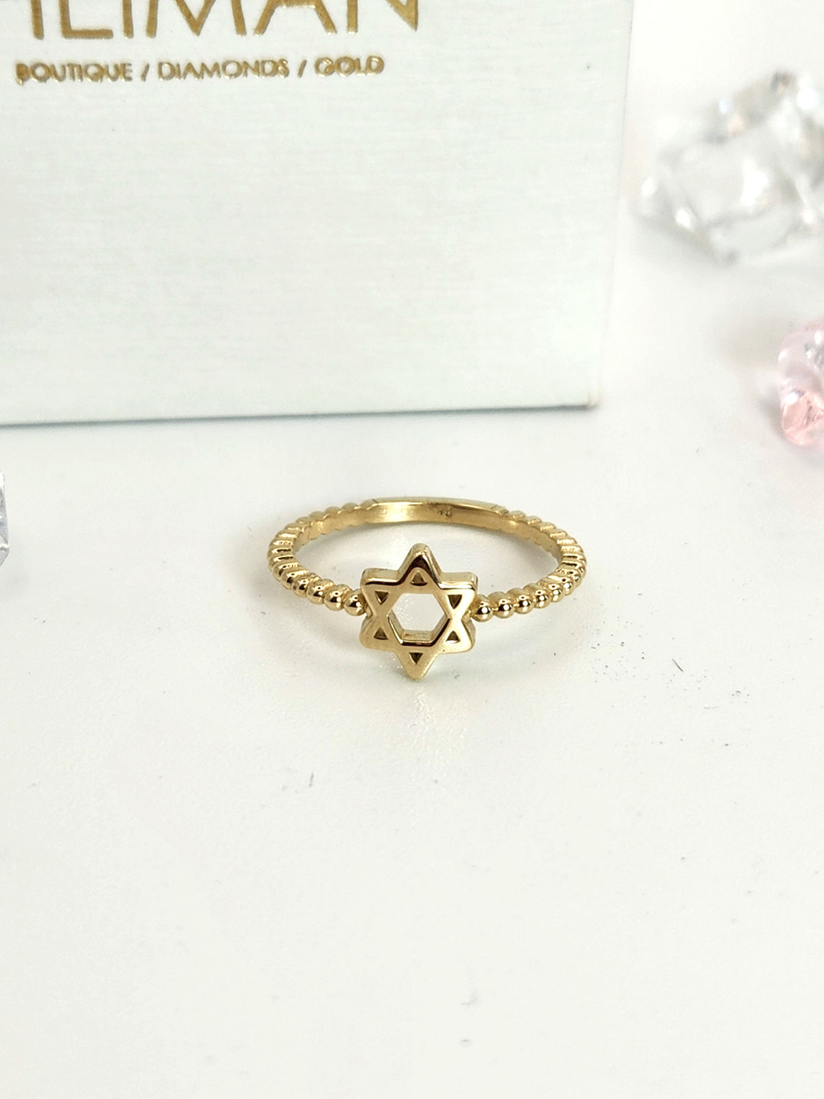 Star of david gold balls ring 14k