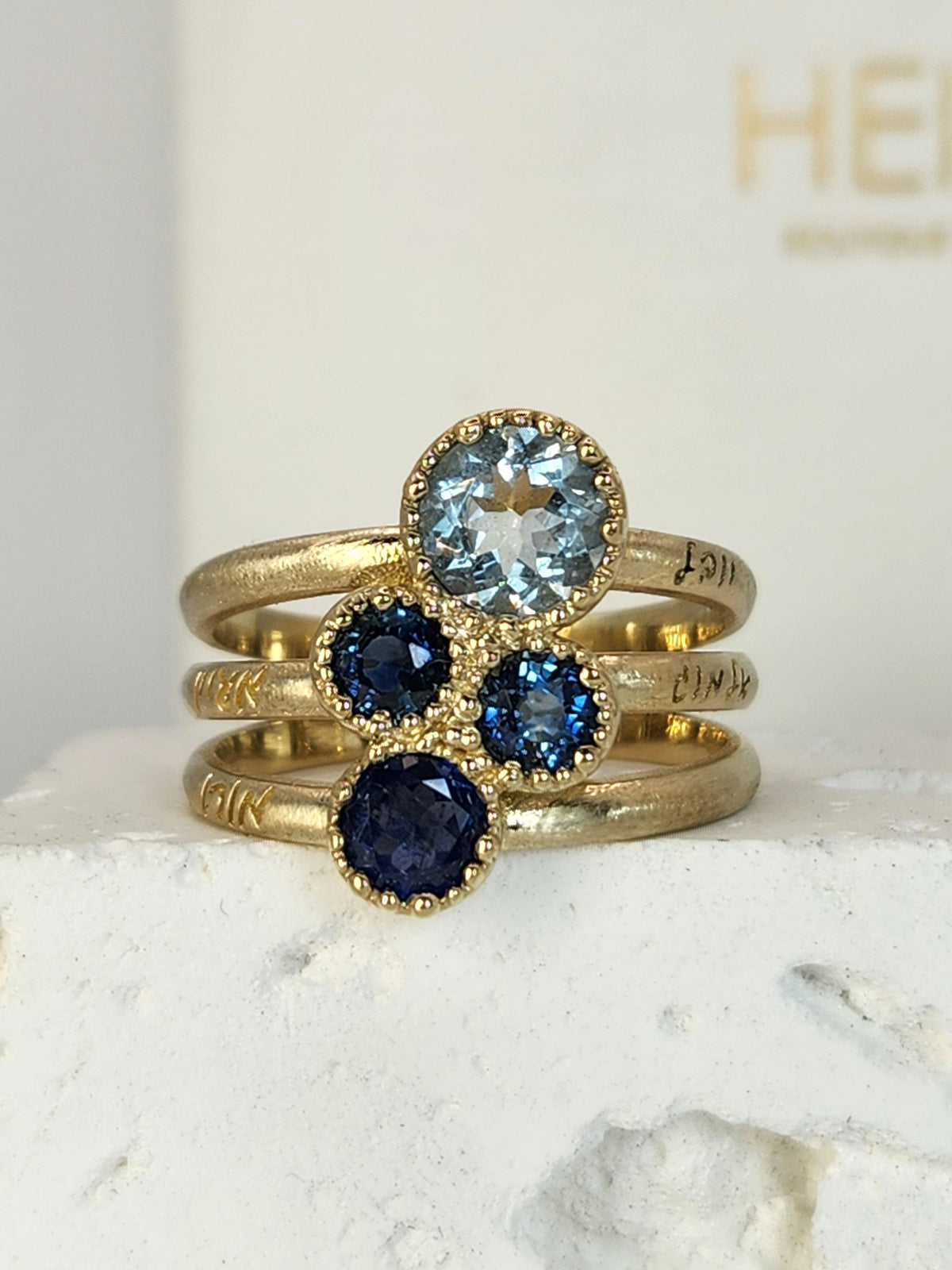 Mother's  love ring 14k gold set with natural gems