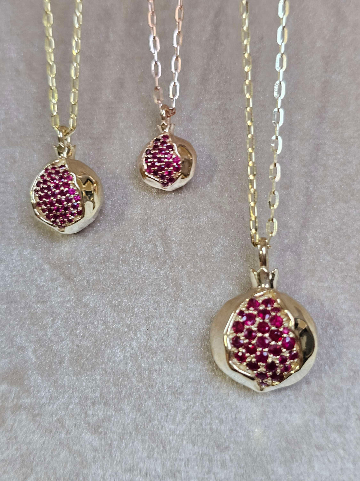 Large pomegranate pendant without a chain pendant only 14k gold set with ruby.