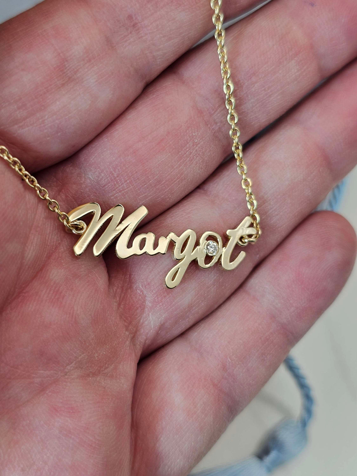 צמיד שם עם יהלום, זהב 14k משובץ עם יהלום טבעי. Name bracelet 14k gold, diamond